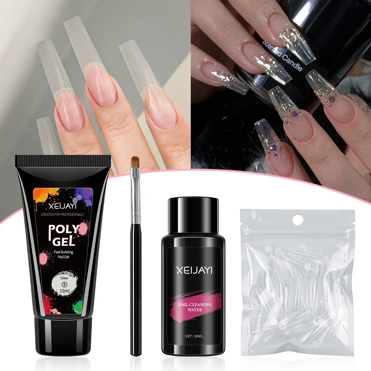 Ensemble de manucure pour ongles vernis à ongles en gel acrylique Ensemble de gel de manucure en poly avec lampe de manucure à LED UV Kit d'outils en gel pour débutants