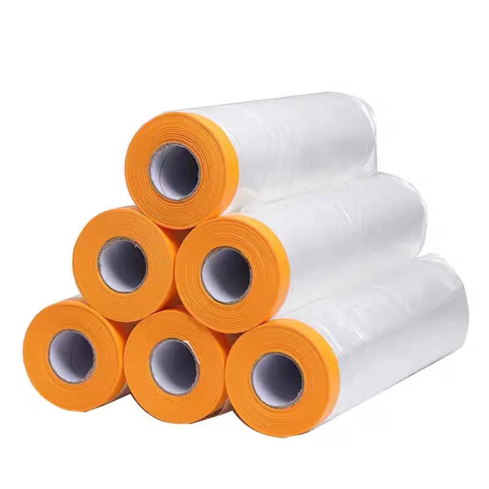 Pre-Taped Self-Adhesive Disposable Plastic Paper Single Sided Masking Film Automotive Protection Rubber Tape for Car Painting
