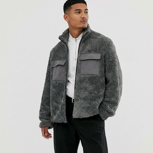 Wholesale Custom Solid Color Zipper Loose <b>Long</b> Sleeve Sherpa Winter Coat Polar Fleece <b>Jacket</b> Street Fashion <b>Jackets</b> for <b>MenS</b> - Product Image 1