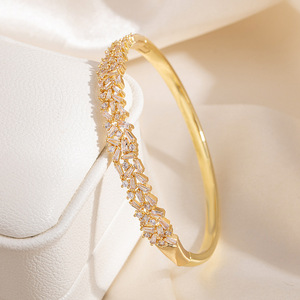 Middle Eastern Style Minimalist <b>Copper</b> <b>Bangle</b> With Zircon Gold And Silver Women's Jewelry Gift Geometry Design Bezel Setting - Product Image 3