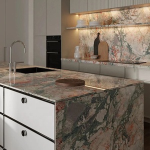 Isola <span class=keywords><strong>Cucina</strong></span> di Lusso su Misura in Marmo Rosa e Verde Quattro Stagioni con Lavello in Vendita - Product Image 1