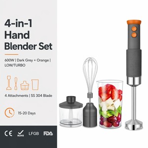 Batidora <span class=keywords><strong>de</strong></span> Mano 4 en 1, Batidora <span class=keywords><strong>de</strong></span> Inmersión, 600W <span class=keywords><strong>de</strong></span> Alta Potencia, Cuerpo <span class=keywords><strong>de</strong></span> Acero Inoxidable Cromado, 2 Velocidades, Batidor, Picador, Vaso Medidor, Cocina - Product Image 1