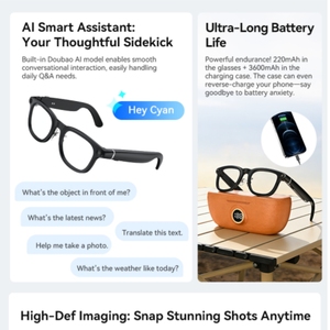 Lunettes intelligentes avec batterie de 3600 mAh, caméra 8MP, assistant IA, traduction en temps réel, appels téléphoniques et lecteur de <span class=keywords><strong>musique</strong></span> - Étanche IPX-6 - Product Image 4