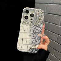 Top pour IPhone 13pro couverture de téléphone portable de haute qualité Crocodile en cuir Pu diamant Bling paillettes concepteur coque de téléphone de luxe