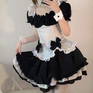 Costume de demoiselle d'honneur, robe Lolita noire et blanche, tenue de jeu Cosplay pour femmes adultes - Product Image 2