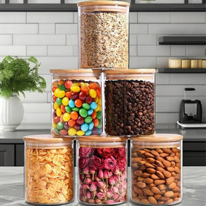 Thủy Tinh Borosilicate Thực Phẩm Lưu Trữ Jar Stackable Lưu Trữ Lọ Thủy Tinh Container Kín Lọ Với Nắp Tre - Product Image 1