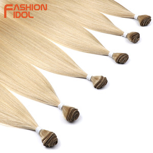 FASHION IDOL 20 22 24 Pouces 300g/6pcs Mèches <span class=keywords><strong>de</strong></span> cheveux synthétiques Yaki Lisses à trame nouée à la main Ombré Blond Toutes Couleurs pour <span class=keywords><strong>Salon</strong></span> - Product Image 5
