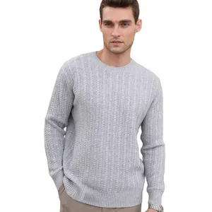 Мужской вязаный жаккардовый шерстяной свитер с круглым вырезом
