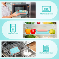 Lonchera Bento Azul Pastel, Lonchera Bento para Adultos, Contenedores de Almuerzo para Niños y Estudiantes, Lonchera de 1300 ml con 4 Compartimentos