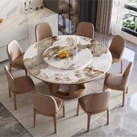 Ensemble de table à manger ronde en bois massif et pierre frittée pour petits espaces