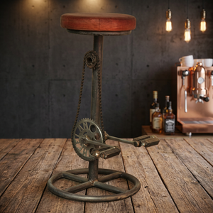 Tabouret de bar industriel vintage en fer et métal, design Indian Cycle, réglable, écologique, avec siège en cuir et repose-pieds, pour bar à domicile et salon - Product Image 2