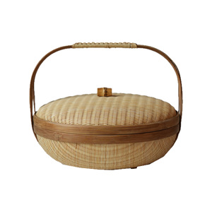 Bamboo woven basket with handles, storage basket, handmade fruit plate, <b>sewing</b> basket, tea <b>set</b> storage item. - Product Image 5