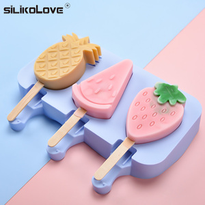 Non-stick <b>cube</b> tray fruit-shaped 3-cavity DIY popsicle maker ice cream mold - Product Image 2