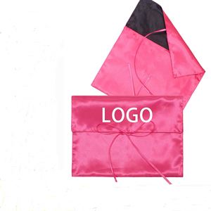 Pochette en satin noir personnalisée avec logo imprimé, idéale pour vêtements, extensions capillaires, perruques, emballage cadeau, sac anti-poussière en soie avec nœud – Réf. 2700357 - Product Image 2