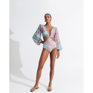 JSN71004 Fabbrica Cinese di Costumi da Bagno, Vendita all'Ingrosso di Tute Intere <span class=keywords><strong>a</strong></span> Maniche Lunghe in <span class=keywords><strong>Rete</strong></span>, Costumi da Spiaggia con Aperture, Bikini Stampati - Product Image 5