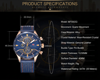 Jam Tangan Kronograf Balap Quartz dengan Tachymeter, Bezel Berlubang, Tali Kulit, dan Multi-Sub Dial