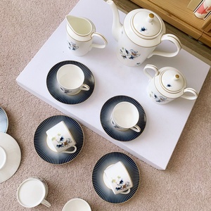Hot Selling European Luxury Blue Gingko Flower Porcelain Coffee <b>Set</b> and Afternoon <b>Tea</b> Bone China Cups and Saucers - Product Image 4