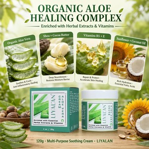 Crème à l'Aloe Vera Apaisante Réparatrice Brûlures Solaires Piqûres d'Insectes Anti-Rides Extrait Herbal Enrichi en Vitamines Hydratant Visage et Corps 120g Végan OEM - Product Image 3