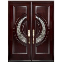Portes d'entrée doubles circulaires de luxe en acajou pré-montées CBMMART