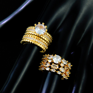 Luxury Dubai Cubic Zirconia Pave Setting <b>Couples</b> <b>Rings</b> 21k Gold Plated Elegant Italian Cocktail <b>Ring</b> for Wedding Party - Product Image 2