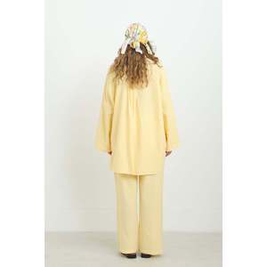 LOREEN Women's Button Detail Oversize Shirt and <b>Trousers</b> Set - Comfortable Casual Two-Piece Outfit in Yellow for Daily Wear - Product Image 3