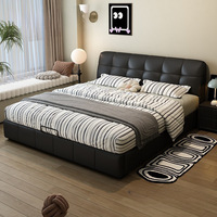 Lit de rangement relevable Ruisha, style minimaliste moderne, noir, avec cadre en bois massif et rembourrage en cuir, idéal pour les petits espaces