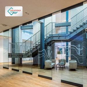 Puerta Plegable de Vidrio Corrediza de Aluminio sin Marco con Vidrio Simple, Operable para Sala de Reuniones de Oficina, para Hospital, Escuela - Product Image 1