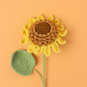 Grande <span class=keywords><strong>fleur</strong></span> <span class=keywords><strong>de</strong></span> <span class=keywords><strong>tournesol</strong></span> artificielle créative en laine tissée au crochet, ruban et graines, pour décoration intérieure et mariage - Product Image 4