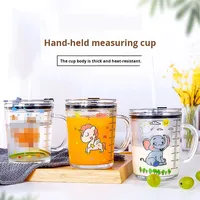 Gobelet à paille créatif pour enfants, tendance, avec poignée et échelle graduée, résistant à la chaleur, motif dessin animé, pour le petit-déjeuner et le lait