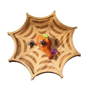 Plateau d'Halloween en bois, plateau à collation hexagonal, couleur bois naturel, vaisselle de fête, plat de service décoratif pour occasions - Product Image 2