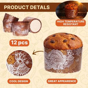 Moldes de papel vintage para panettone con diseño de pavo real, resistentes al calor, desechables, altos, para hornear pan y pasteles navideños italianos. - Product Image 4