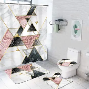 Marble designers bathroom shower curtain and rug set