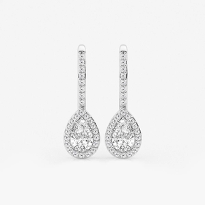 Boucles d'oreilles tendance en diamant de laboratoire en forme de poire 1 carat avec halo pour femme, bijoux fins élégants et étincelants, cadeau de luxe minimaliste pour anniversaire - Product Image 1