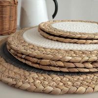 Set de table rond nordique en paille naturelle tressée style Instagram, tons chauds, patchwork, isolation thermique en corde de coton, 20-40 cm