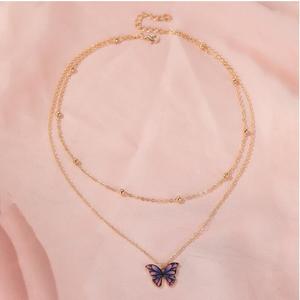 Collar de mariposa colorido con cadena de cuentas de doble capa, joyería dorada para fiesta, cadena de clavícula para mujer, colgante de moda, accesorio de moda - Product Image 1
