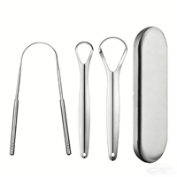 Ensemble de 3 gratte-langues en acier inoxydable avec étui de rangement en métal - Outils de soins bucco-dentaires pour éliminer la mauvaise haleine