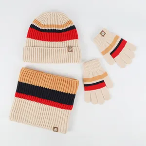 Gorros Sombrero de bebé Sombrero de invierno para niños Gorro lindo de punto Bufanda Guantes Traje para niña Niño Casual Color sólido