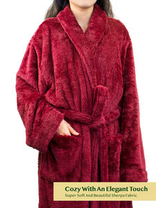 Red Women <strong>Fleece</strong> Sleep Robe Sherpa Fluffy Pajamas <strong>Super</strong> <strong>Soft</strong> and Warm Bathrobe Loungewear Long <strong>Pyjama</strong> Robe - Product Image 5