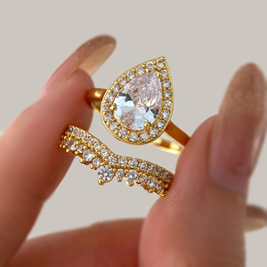 Pear Shape Zircon Brass Gemstone Engagement <b>Ring</b> <b>Set</b> with Zirconia 18K <b>Gold</b> & Rhodium Plated for Women Party & Anniversary - Product Image 1