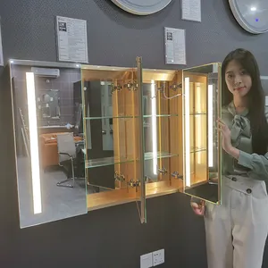 Factory Customized 1 2 3 Doors Mirror Led Medicine Cabinets Vanity Hand Sensor CCT 3000k-6000k Bathroom Cabinet With Mirror