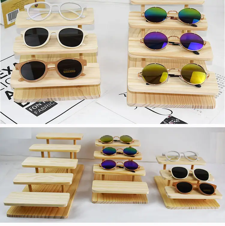 Espositore per occhiali da sole in acrilico a più livelli da tavolo per giocattoli portaoggetti in legno personalizzato espositore per occhiali