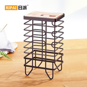 ชั้นวางมีด Ripai ท็อปไม้ โครงเหล็กทรงสี่เหลี่ยม ทันสมัย สำหรับวางบนเคาน์เตอร์ครัว พร้อมที่คว่ำจานและที่เก็บของ มีขาตั้ง - Product Image 2