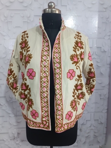เสื้อแจ็คเก็ตแขนยาวแบบสั้น ผ้ากำมะหยี่ปักลายแบบแคชเมียร์ ทำมือ สำหรับฤดูหนาว ผ้าฝ้าย 100% ระบายอากาศได้ดี เป็นมิตรกับสิ่งแวดล้อม สำหรับผู้หญิง - Product Image 3