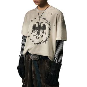 フィンチ・ガーメント カスタム オーバーサイズ コットン<span class=keywords><strong>T</strong></span>シャツ ボックスシルエット DTGプリント リベット ダメージ加工 ダブルレイヤー ディストレス加工 長袖<span class=keywords><strong>T</strong></span>シャツ メンズ - Product Image 2