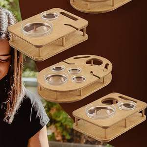 Caja de Aperitivos Ecológica de Bambú Natural, Apta para Microondas y Lavavajillas, con Tapa Magnética y 4 Tazones de Vidrio para Bebidas en el Sofá o Bar - Product Image 1