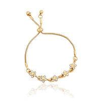 Gelang Kristal Rantai Kotak Mungil Warna Emas yang Dapat Disesuaikan dengan Hiasan Bunga untuk Wanita, Hadiah Pesta Pernikahan, Grosir