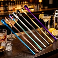 Cuillère de barman à long manche personnalisable avec logo, matériaux de barman de qualité alimentaire, argent, or, noir, arc-en-ciel, 22 cm, 25 cm