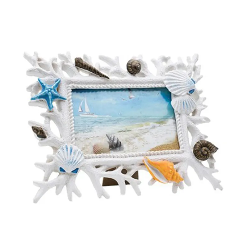 Креативная старая фоторамка из смолы в виде ракушек и ракушек для пляжа, настольное украшение, набор из 6 дюймов для кораллового океана, фоторамка, ручная роспись