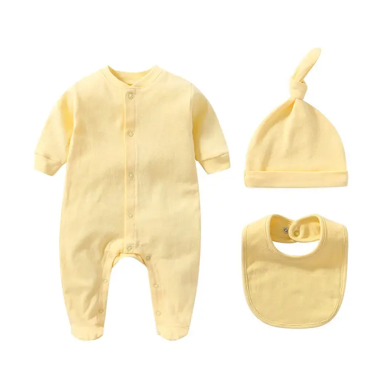 Wholesale Infant Organic Cotton Baby Bibs Long Sleeve Newborn Baby Jumpsuit Rompers Set