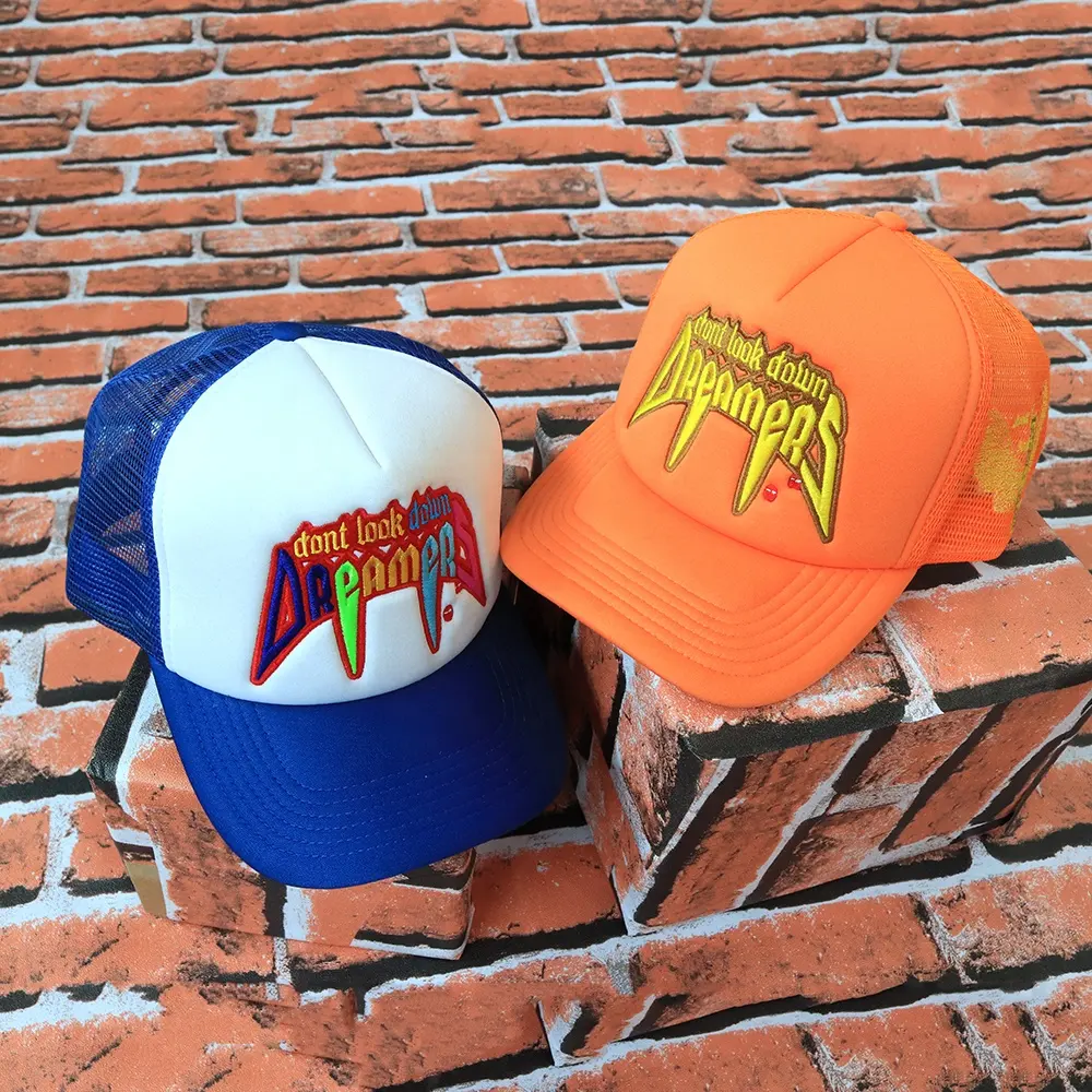 Flat Embroidery trucker caps foam material custom logo baseball caps fashionable vintage hats